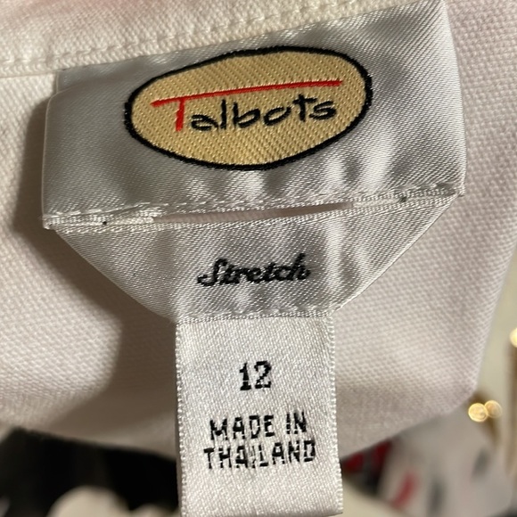 Like NEW TALBOTS cotton white jacket denim Med weight 5 button down pockets Sz12 - Picture 8 of 12